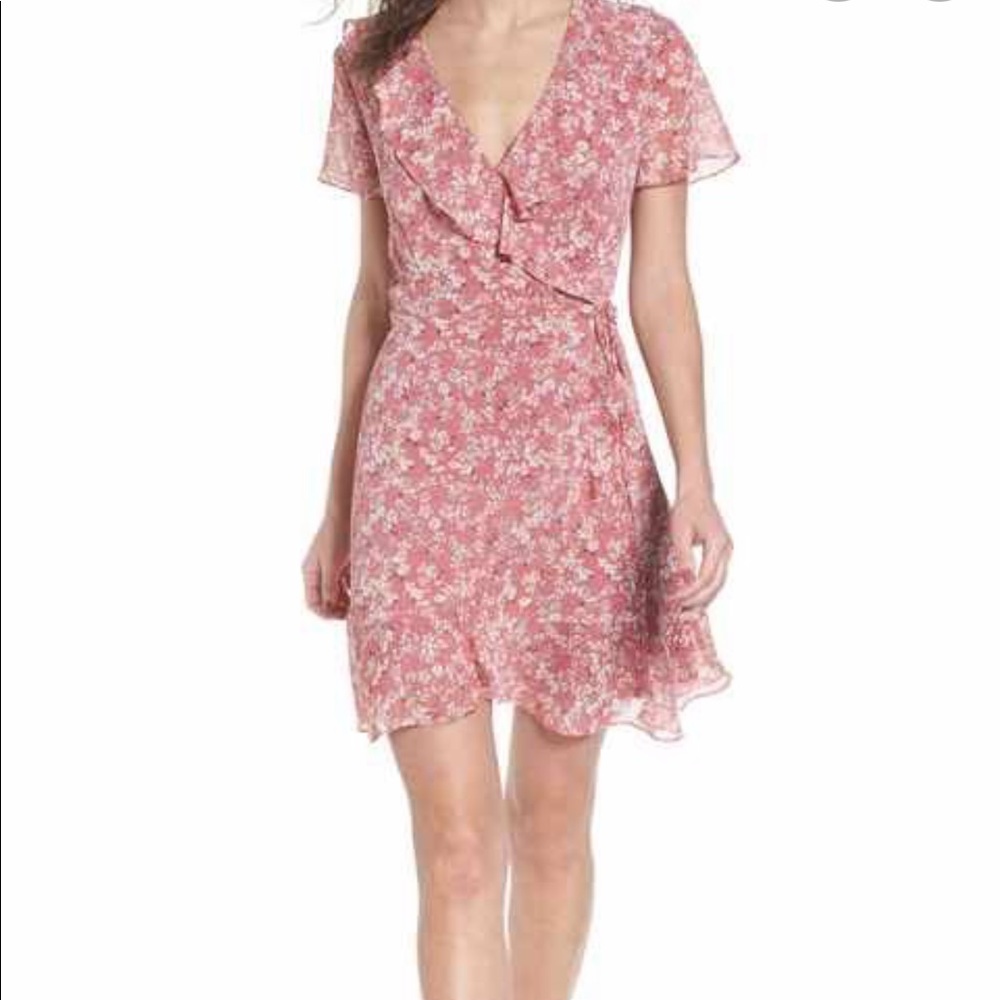 Lush Colie Wrap Dress Pink Ditsy Floral Medium